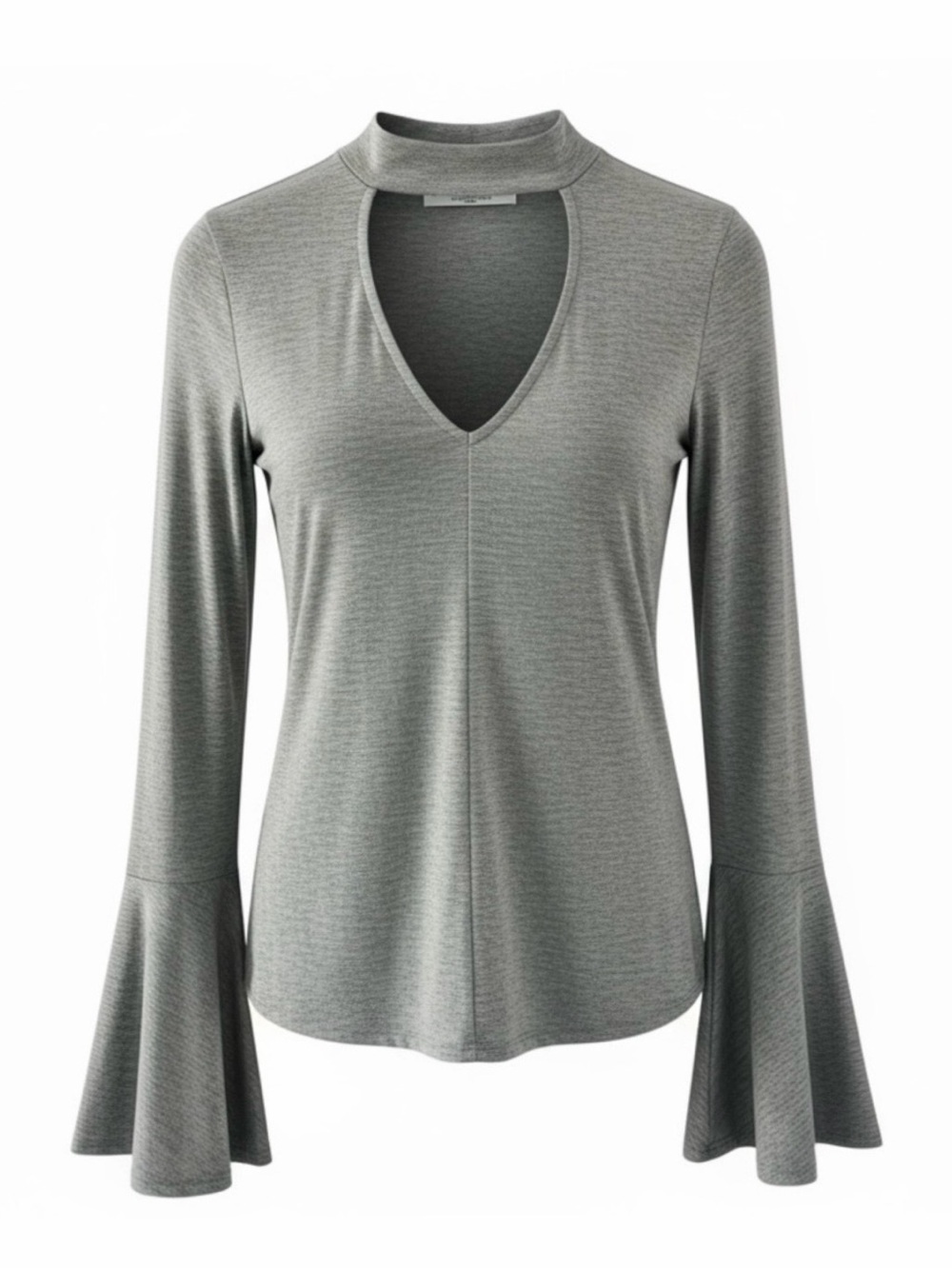 NEW Project Social T Heather Grey Cutout Front V-Neck Flared Cuffs Top